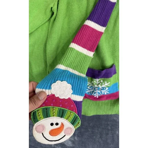 Vintage Women's Full Zip Green Sweater W/ Festive Scarf 3X Tiara International - Picture 4 of 10